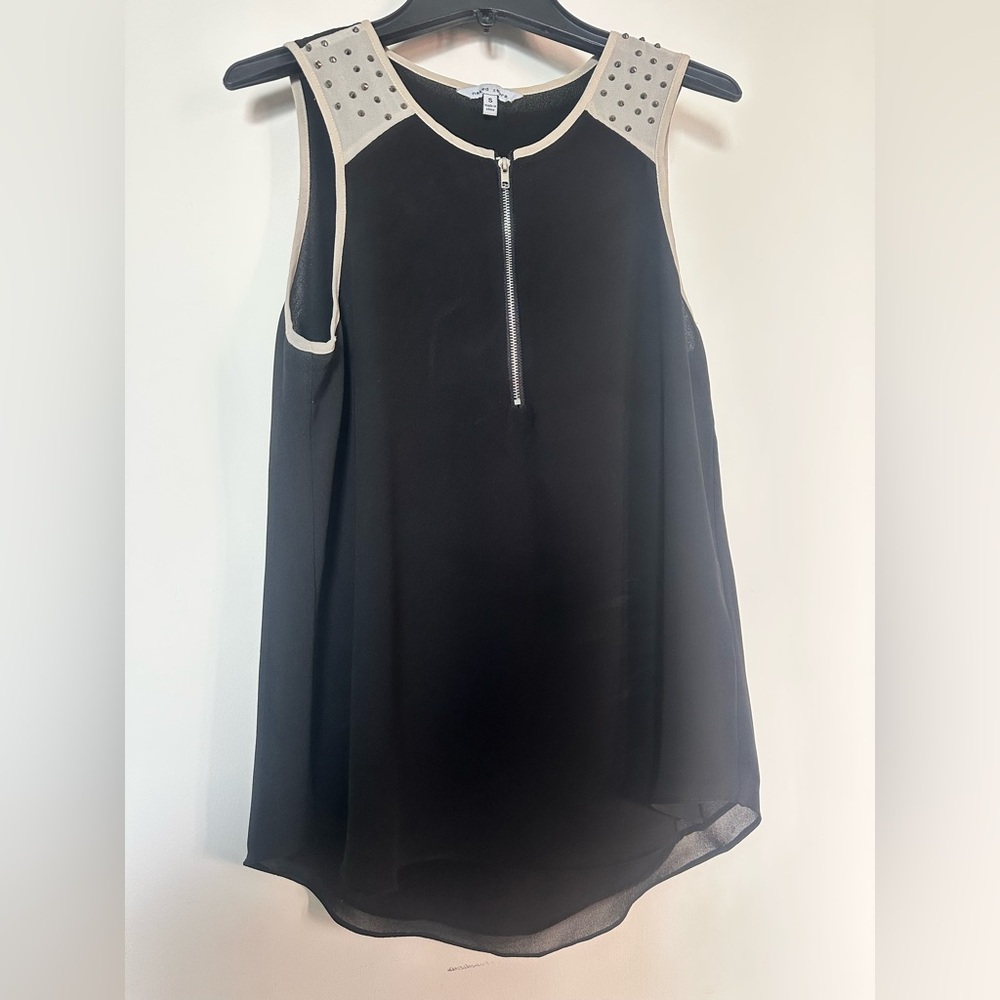 Black Sleeveless Top with Studded Shoulders
